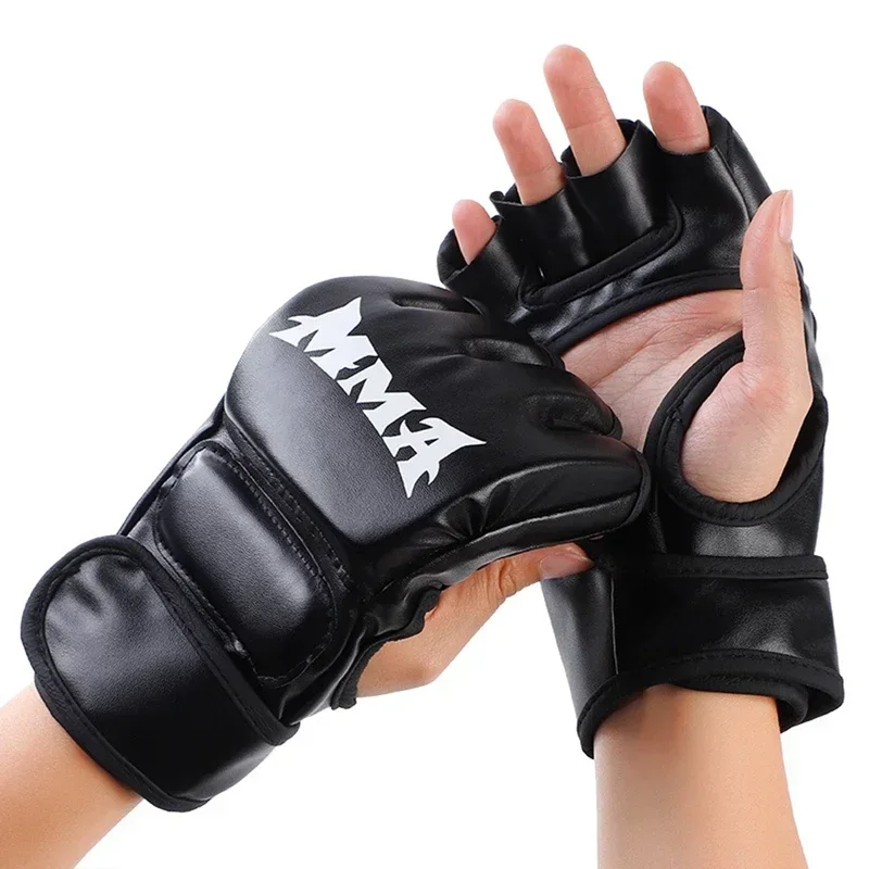 Motorcycle Glove Knuckle - ถุงมือฝึกซ้อมมวยแบบมืออาชีพ ครึ่งนิ้ว หนังบุฟองน้ำ สำหรับผู้ใหญ่ ฝึกซ้อมซานด้า มวย