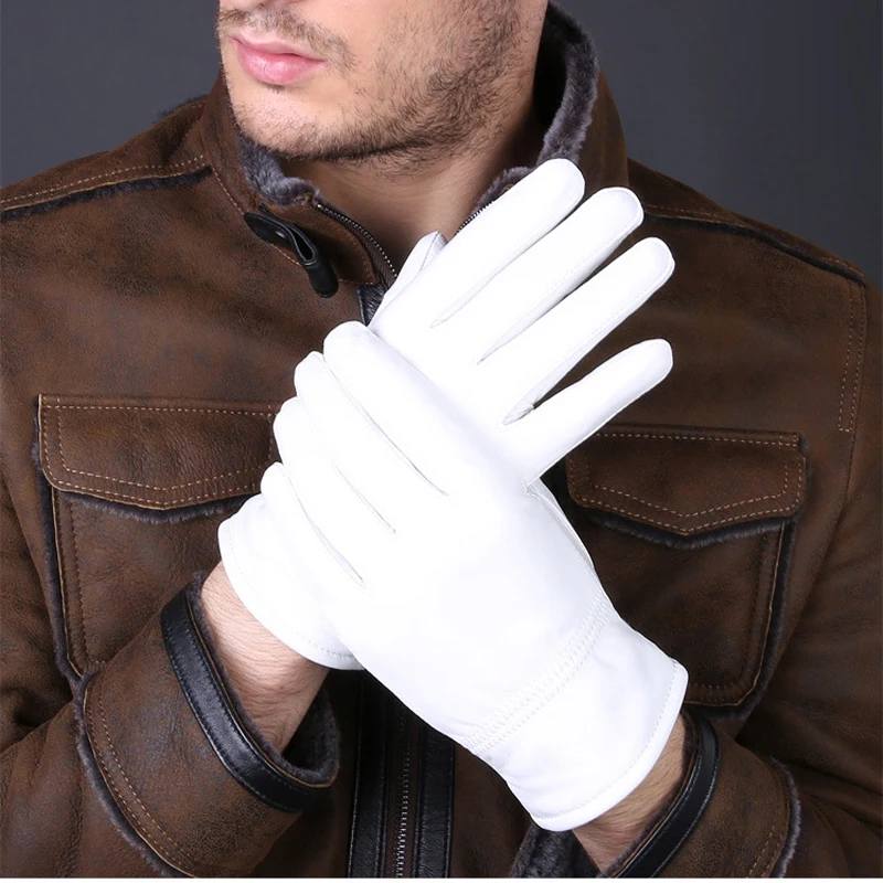 Leather Driving Glove - 2025 ฤดูหนาวของแท้หนังสีขาวถุงมือสําหรับผู้ชายผู้หญิงอุ่นข้อมือ Lambskin ถุงมือขับรถ