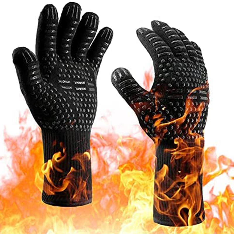 Heat Resistant Glove - ถุงมือเตาอบ 1 คู่, ถุงมือกันความร้อน, ถุงมือซิลิโคนกันลื่นทนความร้อนสำหรับทำบาร์บีคิวและการอบ