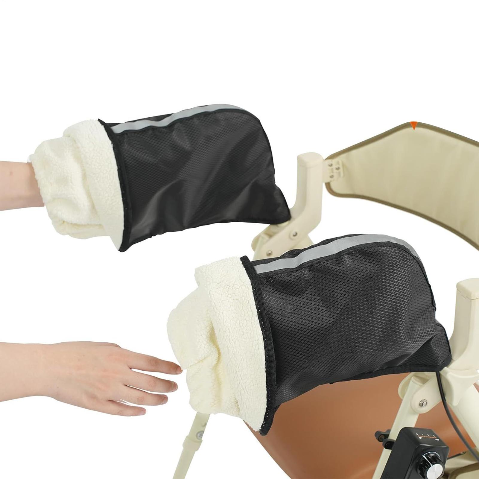 Wool Glove Lined - ถุงมือโรลเลเตอร์ ถุงมือกันลมกันน้ำ ถุงมือปั่นจักรยานบุกำมะหยี่พร้อมแถบสะท้อนแสงสำหรับผู้หญิงผู้ชายรถเข็นคนพิการ