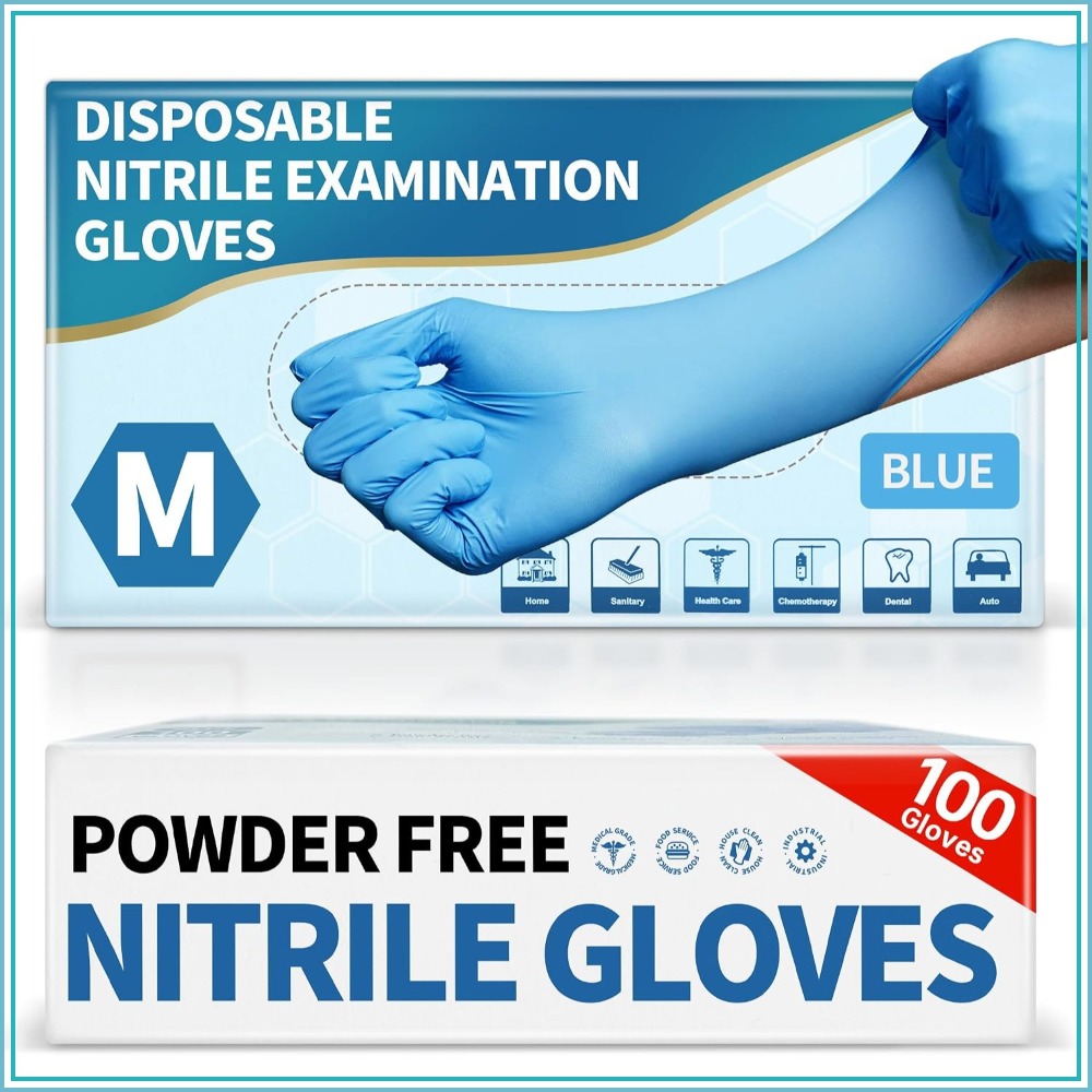 Exam Glove Nitrile - ถุงมือไนไตรล์สีน้ำเงินแบบใช้แล้วทิ้ง หนา 4 มิล 100 ชิ้น