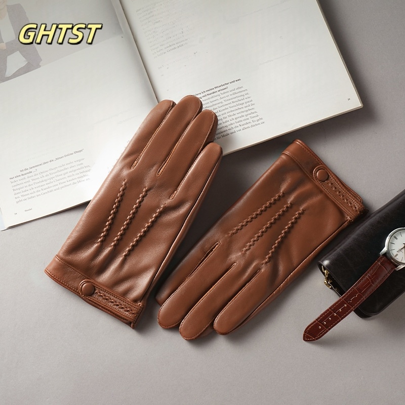 Leather Driving Glove - 2025 ใหม่ผู้ชายฤดูหนาวถุงมือหนังแท้สีดําสีน้ําตาล Full-Finger Mittens ถุงมือกันลมสําหรับขับรถขี่