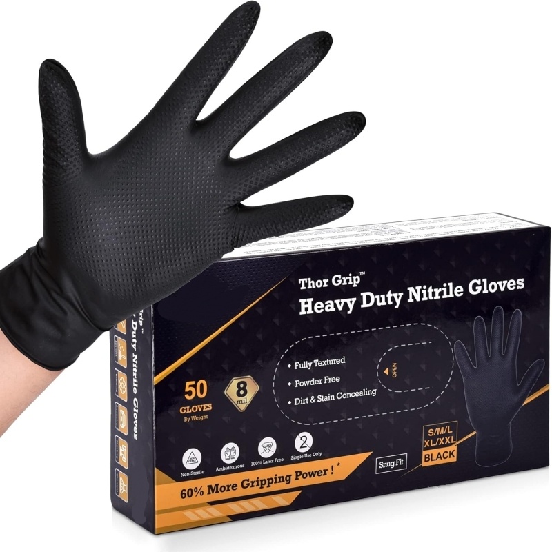 Nitrile Mechanic Glove - Heavy Duty ถุงมือไนไตรล์สีดํา 10/30/50PCS 8mil ทิ้งอุตสาหกรรมถุงมือยก