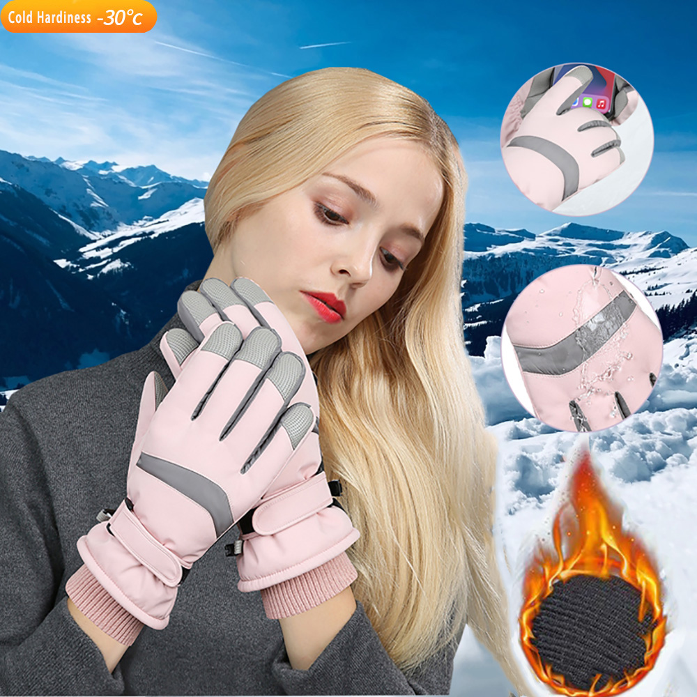Ski Glove Waterproof - YANBIGUO ถุงมือสกี ถุงมือฤดูหนาวสำหรับผู้หญิงผู้ชายถุงมือสโนว์บอร์ดหน้าจอสัมผัสสโนว์โมบิลมอเตอร์กันน้ำถุงมือกันหนาว