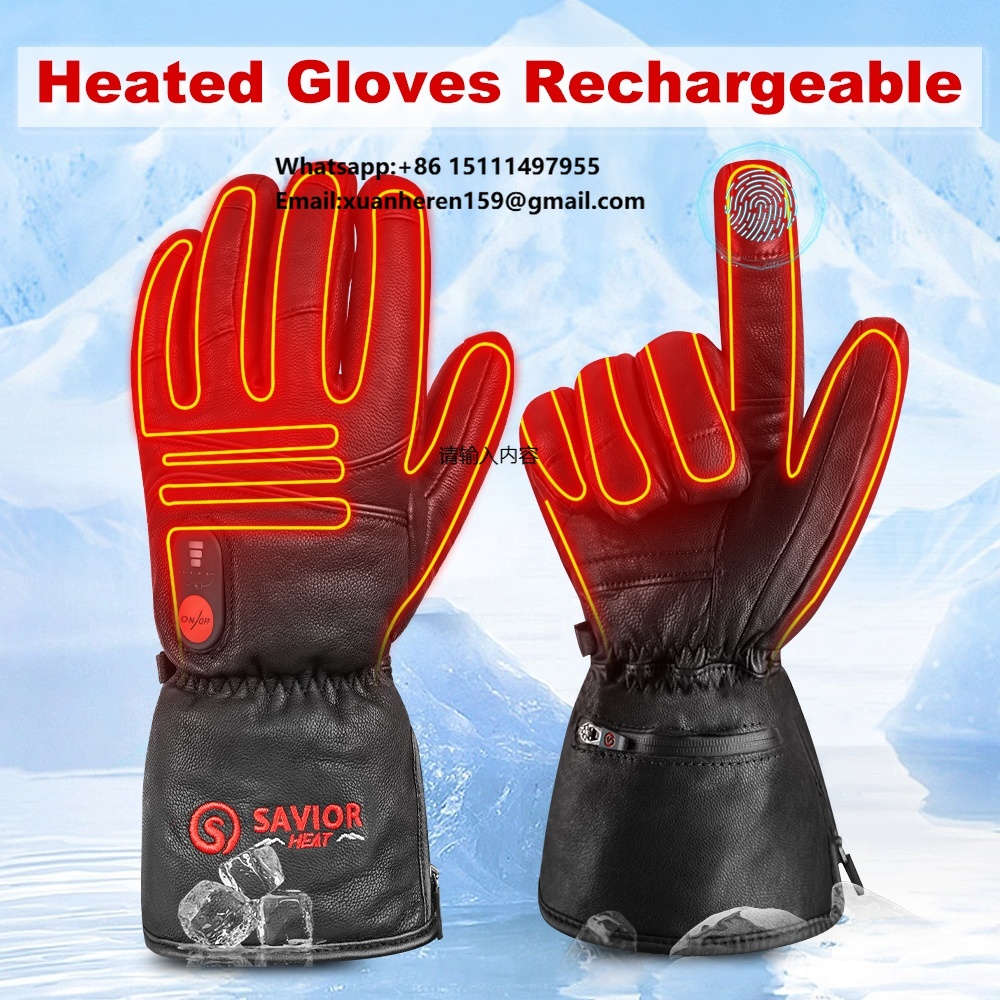 Ski Glove Waterproof - ถุงมือหนังอุ่นสำหรับผู้ชายและผู้หญิง กันน้ำ ใช้หน้าจอสัมผัสได้ ให้ความอบอุ่นด้วยระบบไฟฟ้า ปรับอุณหภูมิได้ 3