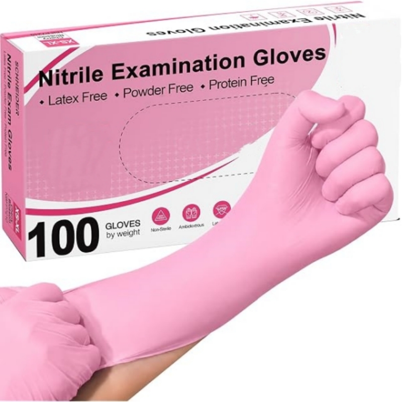 Nitrile Mechanic Glove - ถุงมือไนไตรล์สีชมพูแบบใช้แล้วทิ้ง 100-200 ชิ้น หนา 3.5 มิล