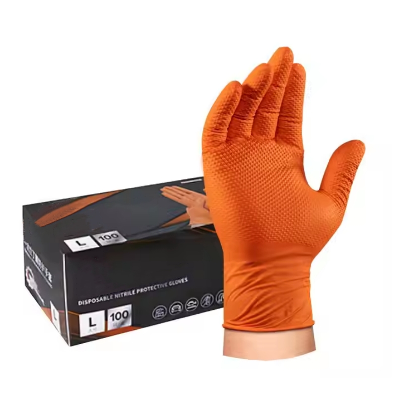 Nitrile Mechanic Glove - 8mil Heavy Duty อุตสาหกรรมถุงมือไนไตรล์สีส้ม Latex ฟรีเพชร