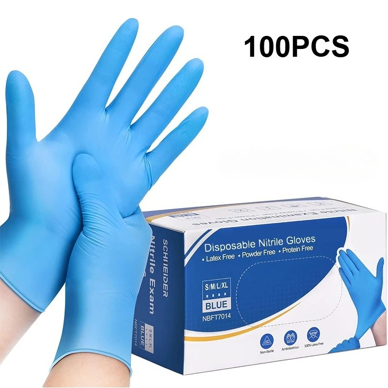 Latex Disposable Glove - 100 ชิ้น ถุงมือไนไตรล์สีฟ้าแบบใช้แล้วทิ้ง ถุงมือทำงานเพื่อความปลอดภัย ปราศจากน้ำยาง สำหรับทำความสะอาดห้องครัว