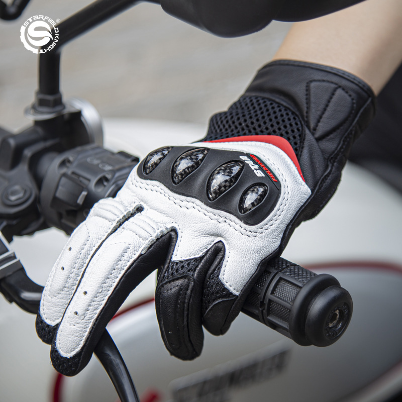 Motorcycle Glove Knuckle - ถุงมือขี่มอเตอร์ไซค์สำหรับผู้หญิง STAR FIELD KNIGHT หนังแพะ ระบายอากาศได้ดี
