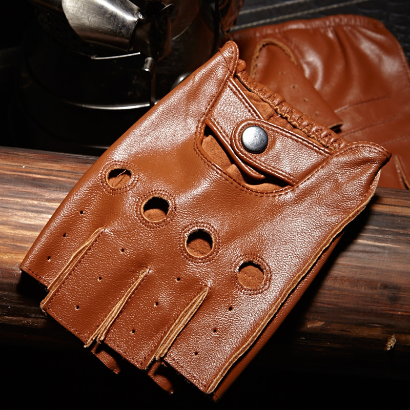Leather Driving Glove - คุณภาพสูง Man's Half Finger ถุงมือ Breathable