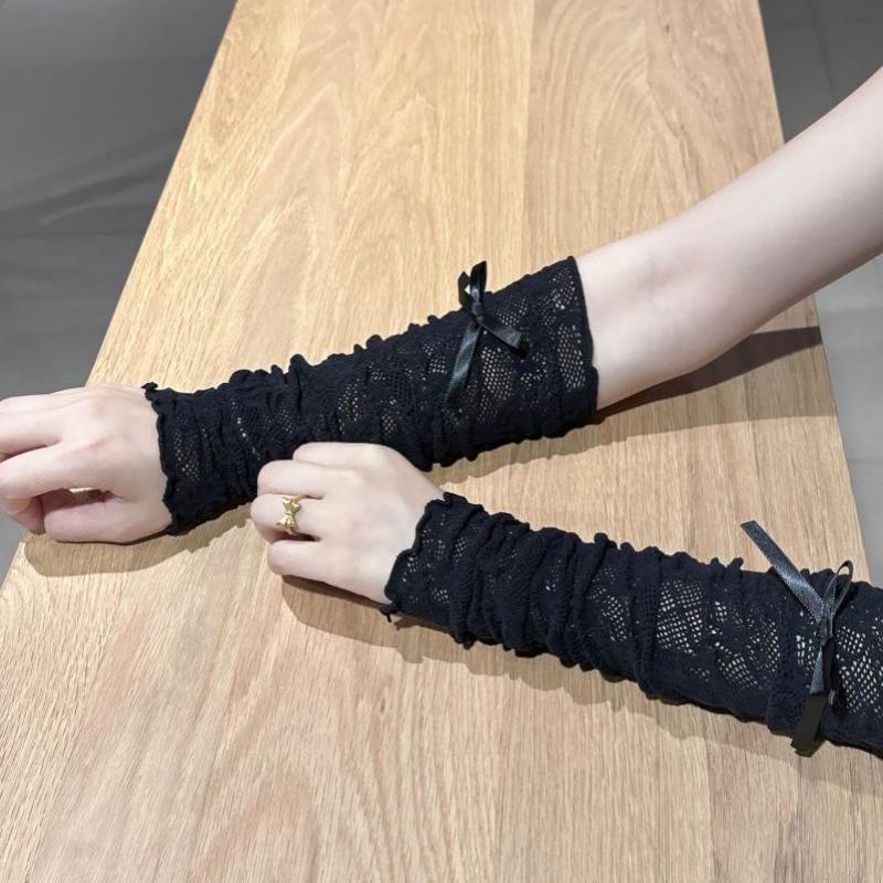 Fingerless Glove Knit - ถุงมือตาข่ายแบบไม่มีนิ้วสำหรับผู้หญิง สไตล์โกธิค แต่งลูกไม้ยืดหยุ่น แนวโลลิต้า จีเค พังก์