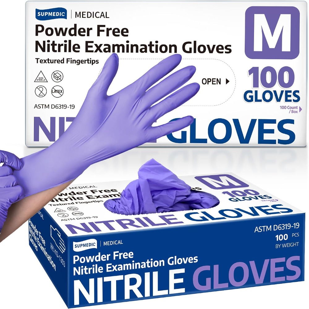 Exam Glove Nitrile - ถุงมือไนไตรล์แบบใช้แล้วทิ้งสำหรับตรวจทางการแพทย์ 100 ชิ้น ปราศจากน้ำยาง ปราศจากแป้ง ปลอดภัยสำหรับอาหาร