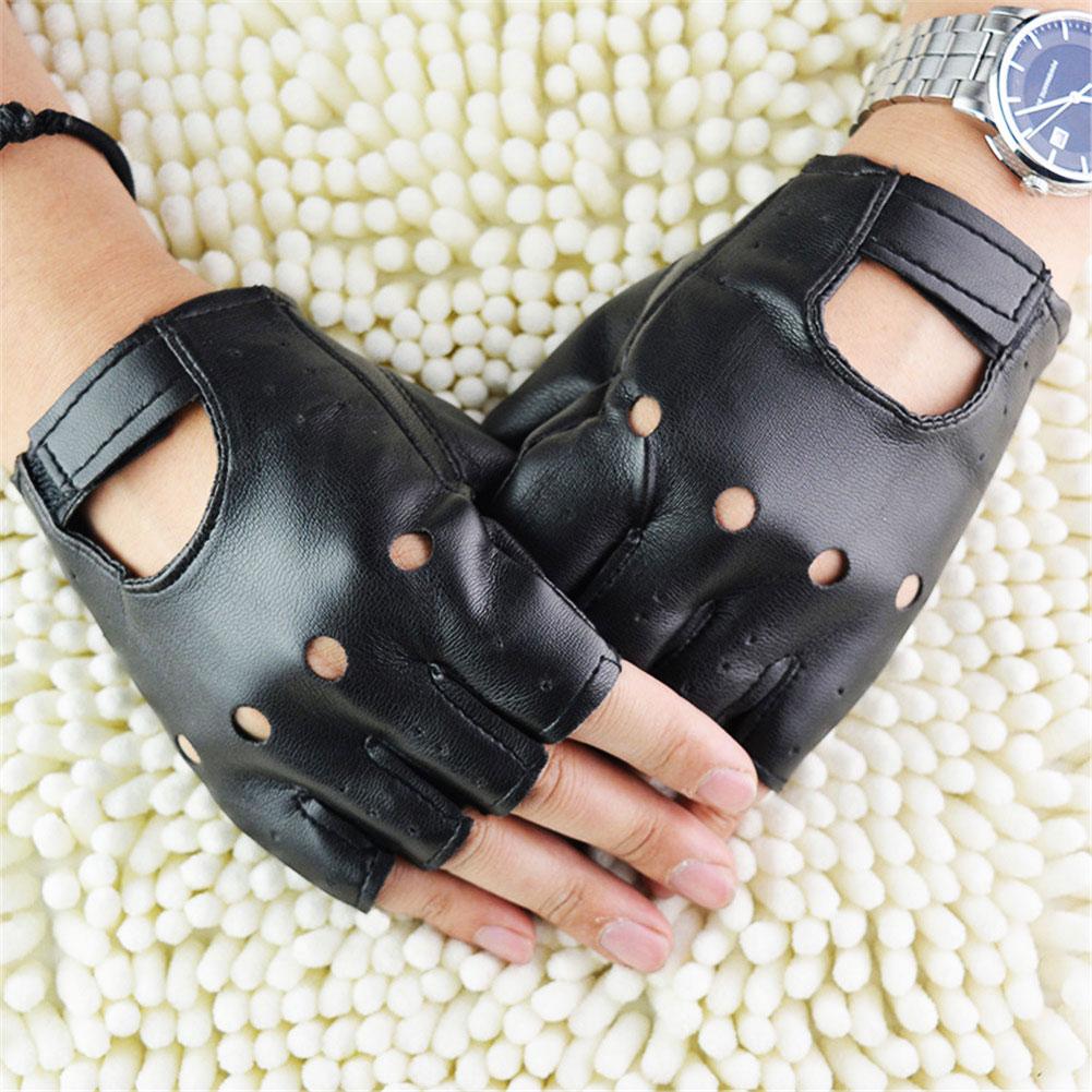 Leather Driving Glove - ถุงมือแบบครึ่งนิ้วสำหรับทุกเพศ แนวพังก์ ฮิปฮอป สำหรับขับรถ มอเตอร์ไซค์ งานแสดง