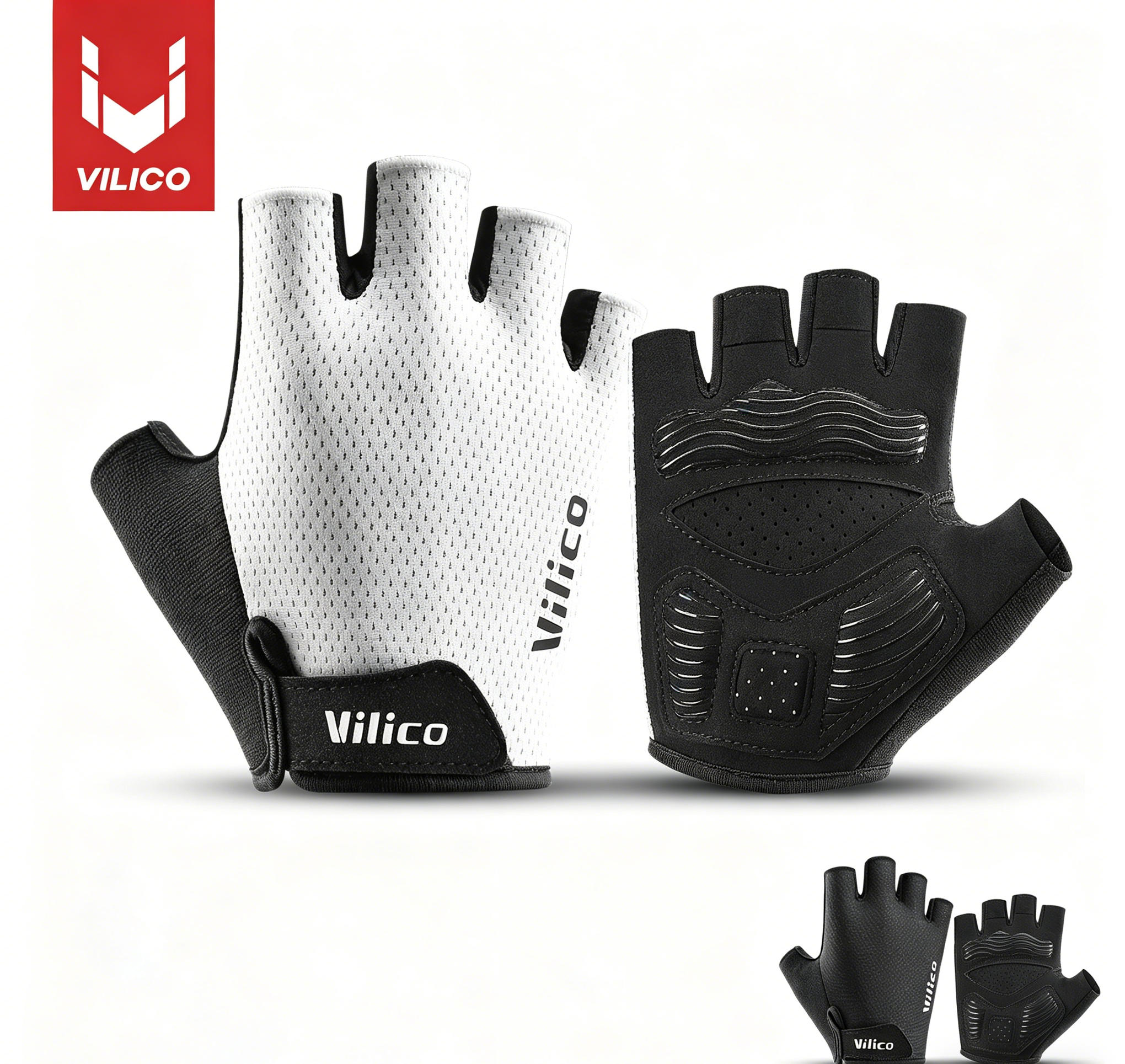 Workout Glove Gym - VILICO ถุงมือปั่นจักรยานแบบครึ่งนิ้วระบายอากาศได้ ถุงมือจักรยานดูดซับแรงกระแทกสำหรับผู้ชายผู้หญิงจักรยานเสือภูเขา จักรยานเสือหมอบ ออกกำลังกาย ยิม
