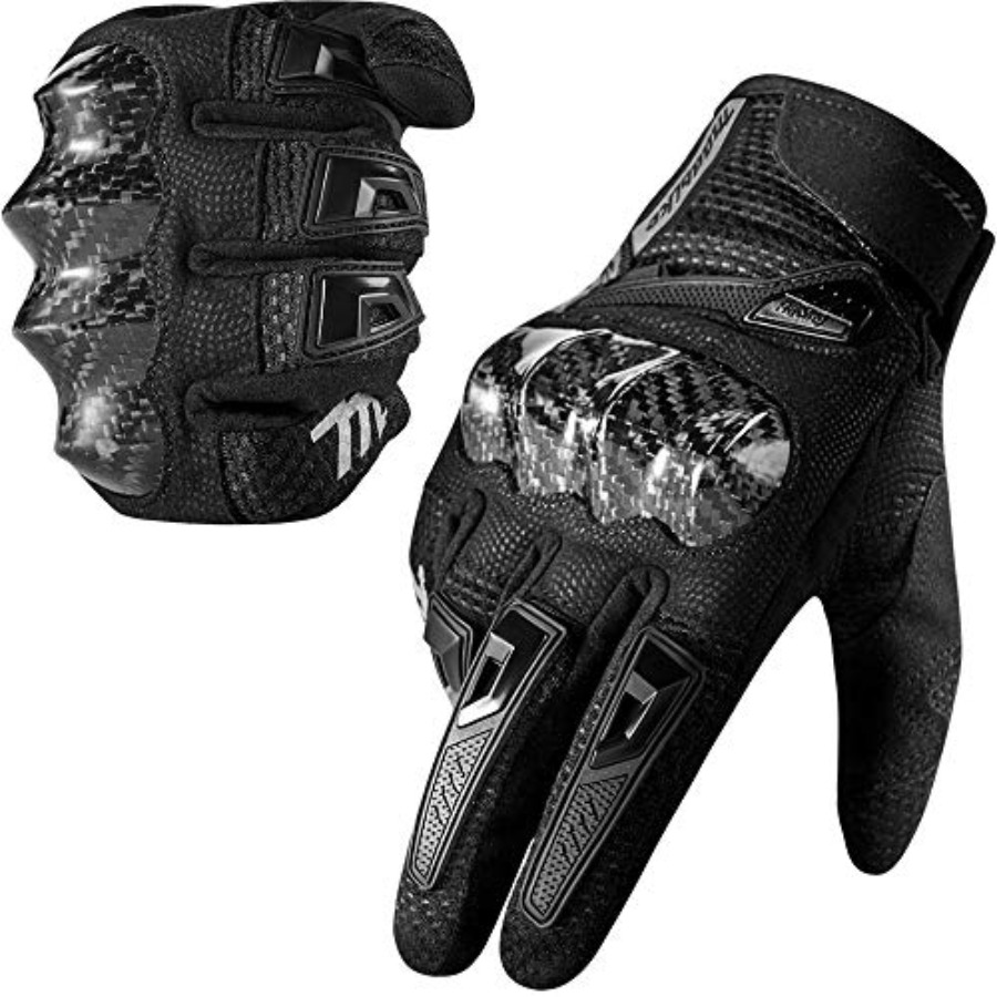 Motorcycle Glove Knuckle - ถุงมือมอเตอร์ไซค์แบบสัมผัสหน้าจอ ถุงมือขี่มอเตอร์ไซค์วิบากพร้อมคาร์บอนไฟเบอร์ป้องกันข้อนิ้วแบบแข็งสำหรับผู้ชายผู้หญิง รุ่น M