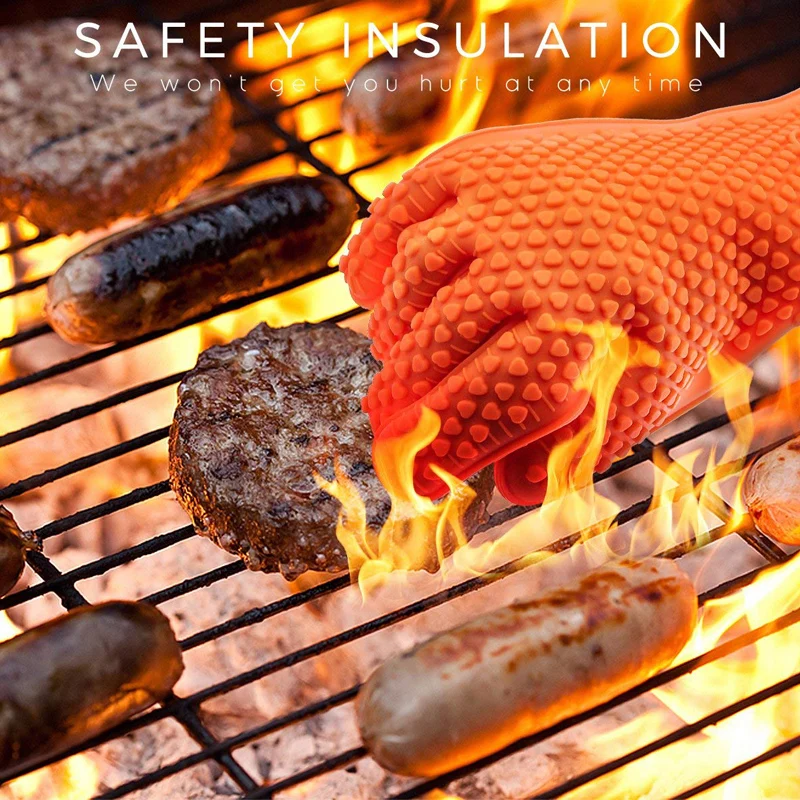 Oven Mitt Silicone - บาร์บีคิวซิลิโคนย่างถุงมือถุงมืออบ Anti-Scalding ทําอาหารเตาอบ Mitts ทนไฟบาร์บีคิวครัวความร้อนฉนวนกันความร้อนถุงมือ 1