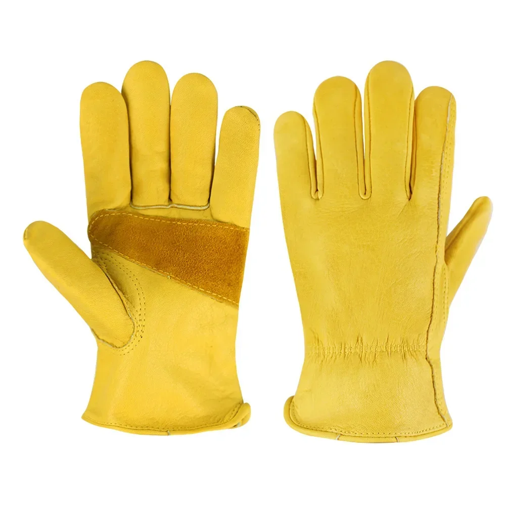 Leather Driving Glove - ถุงมือหนังสำหรับงานสวน ขับขี่มอเตอร์ไซค์ เชื่อมโลหะ ป้องกันการลื่น ทนทานต่อการสึกหรอ เหมาะสำหรับงานในโรงงาน