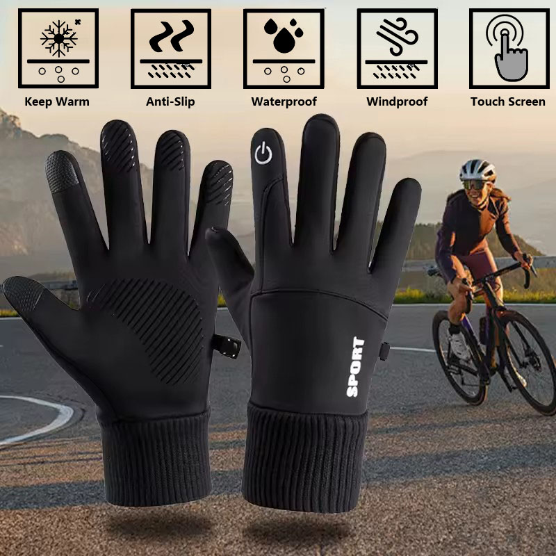 Ski Glove Waterproof - ถุงมือกันน้ำสำหรับฤดูหนาว สีดำ อุ่น ป้องกันน้ำ สำหรับปั่นจักรยาน กีฬากลางแจ้ง