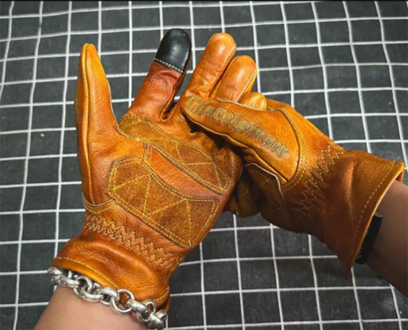 Motorcycle Glove Knuckle - Handmade ของแท้หนัง Retro รถจักรยานยนต์ถุงมือ Full Finger