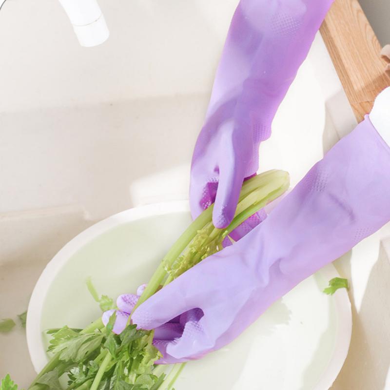Dish Glove Rubber - 1 คู่ถุงมือยางทำความสะอาดในครัวเรือนถุงมือล้างจานกันน้ำกันลื่นสำหรับทำความสะอาดห้องครัวห้องน้ำ