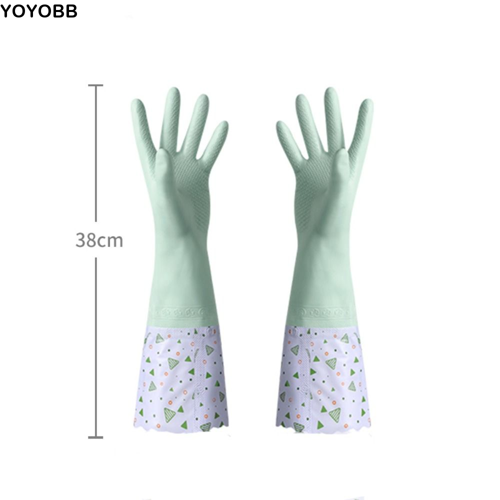 Dish Glove Rubber - ถุงมือยางลาเท็กซ์สำหรับล้างจาน ข้อมือยางยืด ถุงมือทำความสะอาดกันน้ำสำหรับฤดูหนาว ถุงมือกำมะหยี่แขนยาวสำหรับงานบ้าน ถุงมือสำหรับห้องครัว