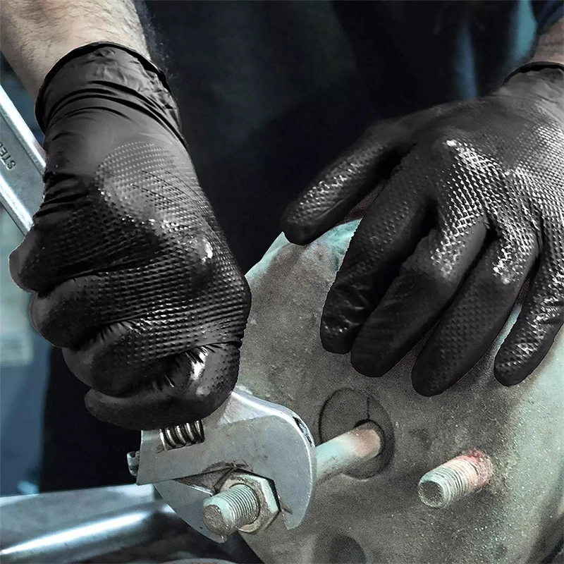 Nitrile Mechanic Glove - ถุงมือไนไตรล์สีดำสำหรับงานอุตสาหกรรม หนา 8 มิล ทนทาน ใช้แล้วทิ้ง