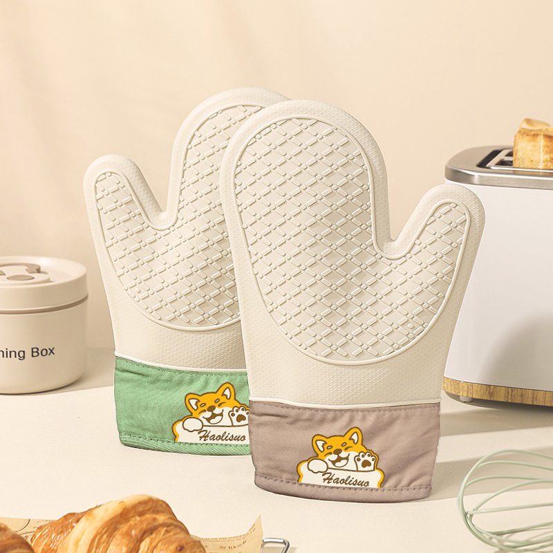 Oven Mitt Silicone - ถุงมือกันความร้อนซิลิโคนแบบหนา ทนความร้อนสูง ไม่ลื่น สำหรับอบขนม ใช้กับไมโครเวฟได้ ปลอดภัยในครัว