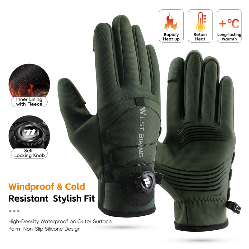 Winter Glove Insulated - ถุงมือปั่นจักรยานฤดูหนาวแบบแม่เหล็กถอดเร็ว ป้องกันความหนาว พร้อมหน้าจอสัมผัส สำหรับการเดินทางในสภาพอากาศหนาวเย็น