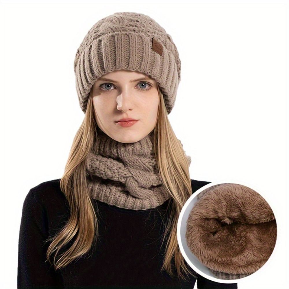 Wool Glove Lined - ชุดหมวกบีนนี่และผ้าพันคอสำหรับฤดูหนาว ผ้าฟลีซบุหนา อุ่นสบาย ดีไซน์ทันสมัย พร้อมที่อุ่นคอ หมวกไหมพรมอุ่นๆ