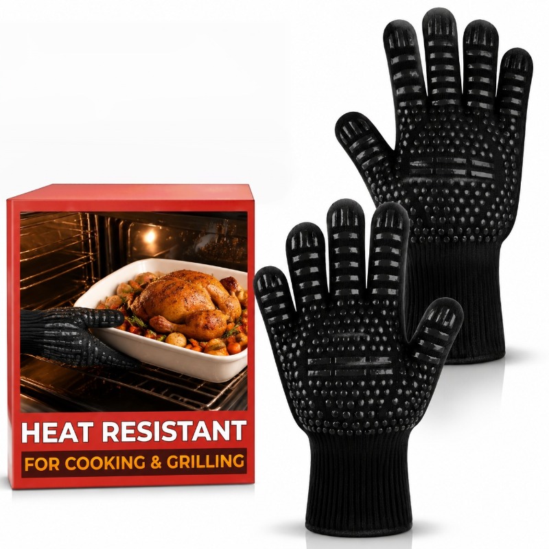 Oven Mitt Silicone - ถุงมือบาร์บีคิว 1 ชิ้น/1 คู่ ถุงมือเตาอบอุณหภูมิสูง ถุงมือบาร์บีคิวซิลิโคนกันลื่นทนไฟ