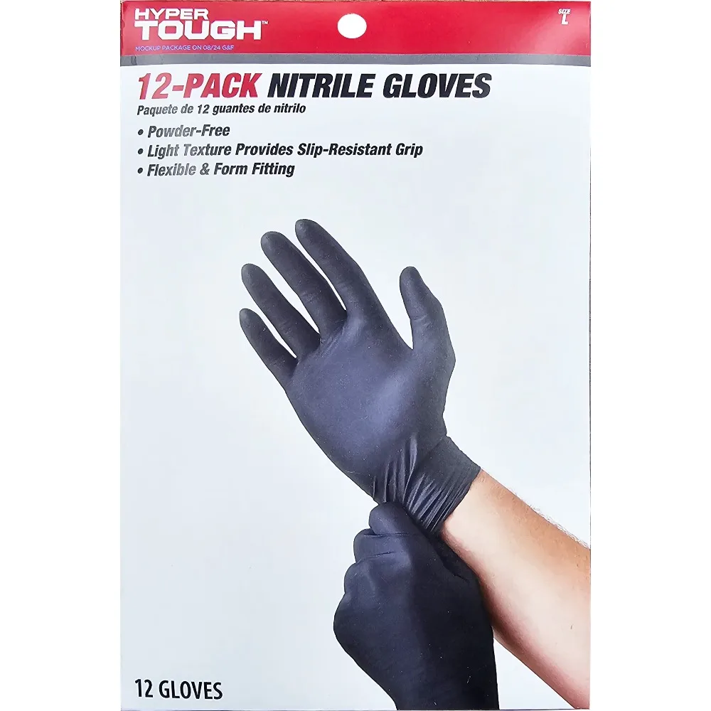 Exam Glove Nitrile - สินค้ามาใหม่-ถุงมือไนไตรล์แบบใช้แล้วทิ้ง ขนาดใหญ่ กล่องบรรจุ 12 คู่ ปราศจากแป้ง