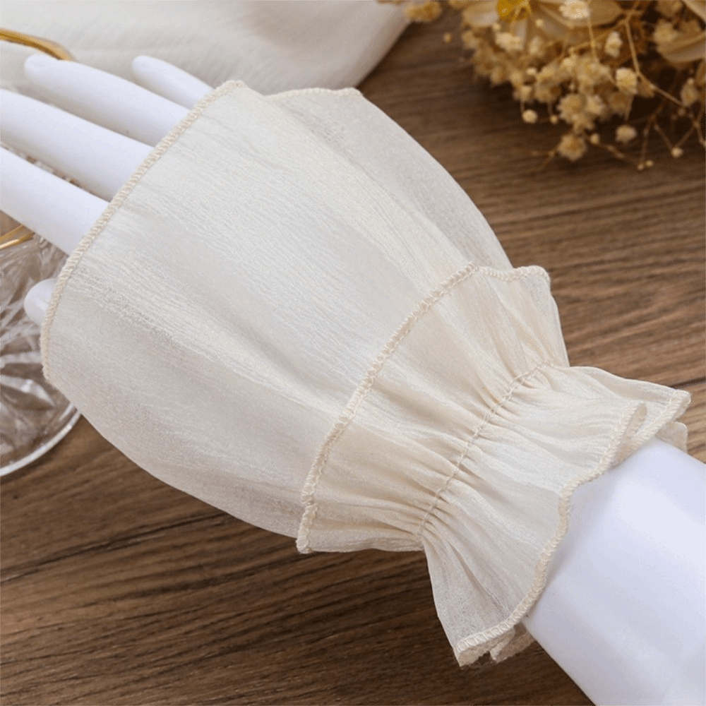 Fingerless Glove Knit - ปลอกแขนจีบระบายแบบถอดได้ ประดับคริสตัล อุปกรณ์ตกแต่งเล็บ โบว์ผ้าชีฟอง ปลอกแขนแบบไม่มีนิ้ว ถุงมือ