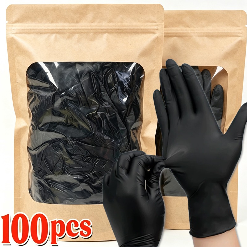 Latex Disposable Glove - 1/100 ชิ้นถุงมือสีดำแบบใช้แล้วทิ้ง ปราศจากน้ำยาง ไนไตรล์ พีวีซี หนา