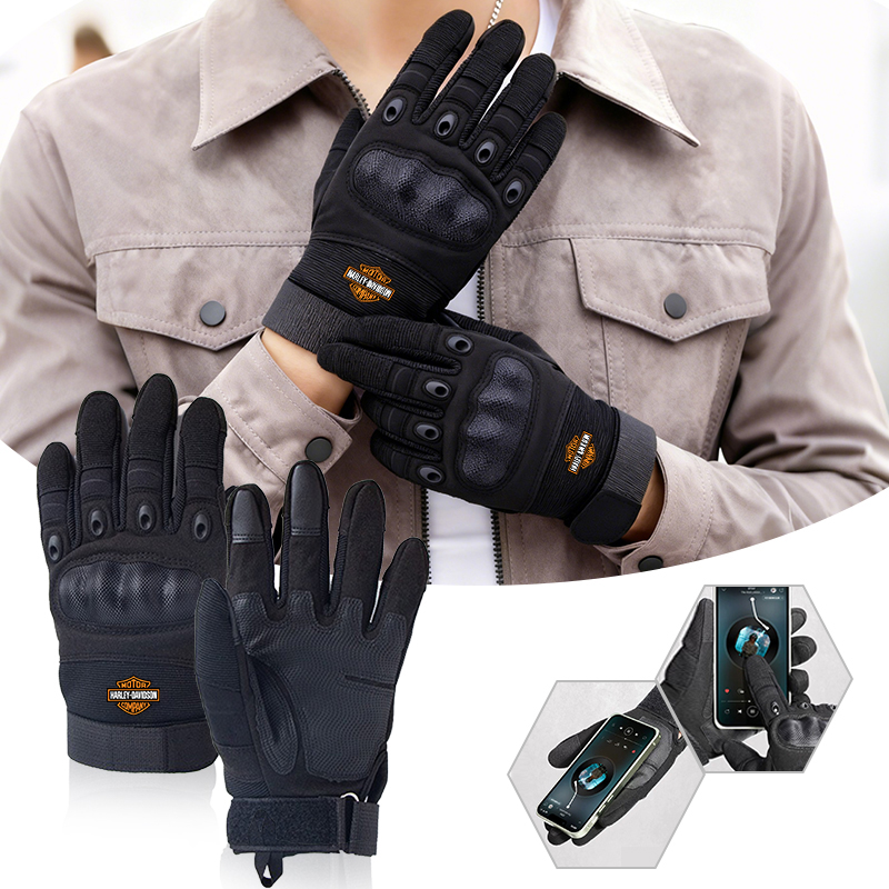 Leather Driving Glove - ถุงมือมอเตอร์ไซค์หนังแท้ ถุงมือคาร์บอนไฟเบอร์เพื่อความปลอดภัย ถุงมือวิบากแบบสัมผัสหน้าจอ สำหรับขับขี่กลางแจ้ง สำหรับฮาร์เลย์ เดวิดสัน