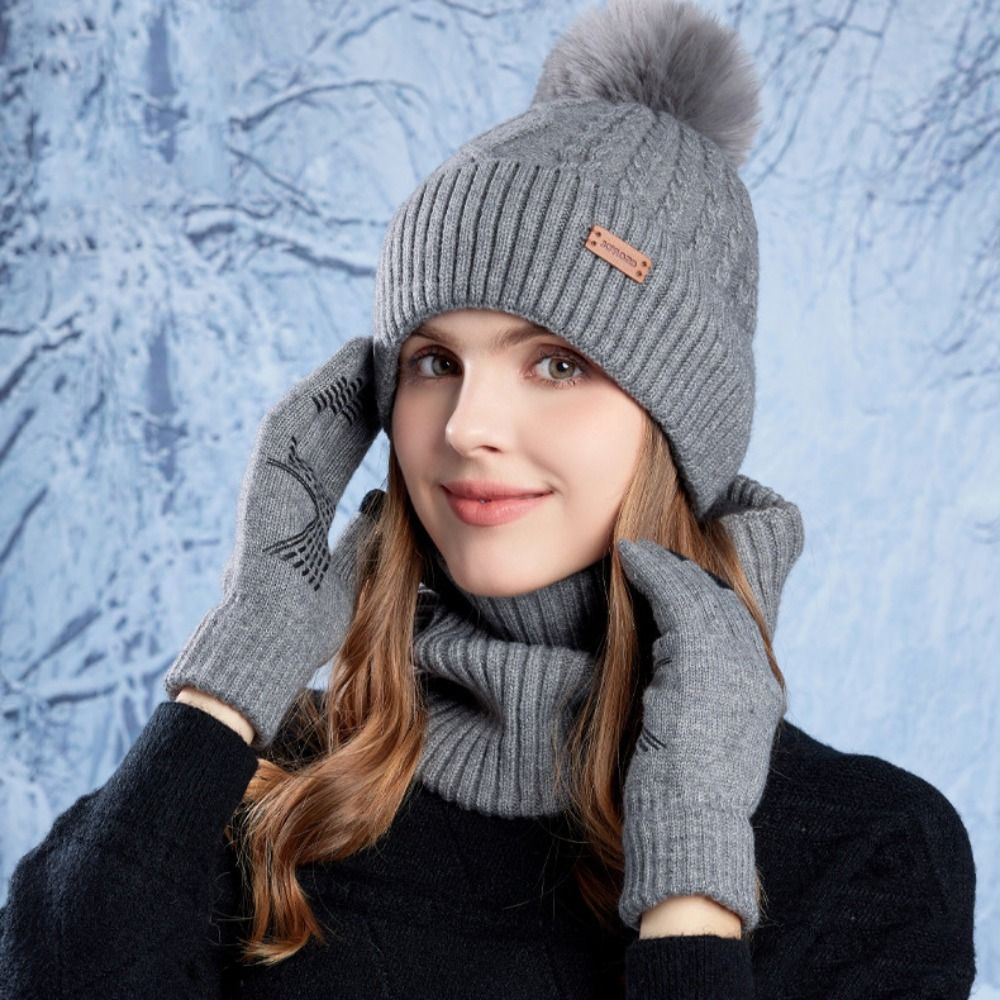 ชุดหมวก ผ้าพันคอ ถุงมือ 3 ชิ้น - Wool Glove Lined บทวิจารณ์และราคา