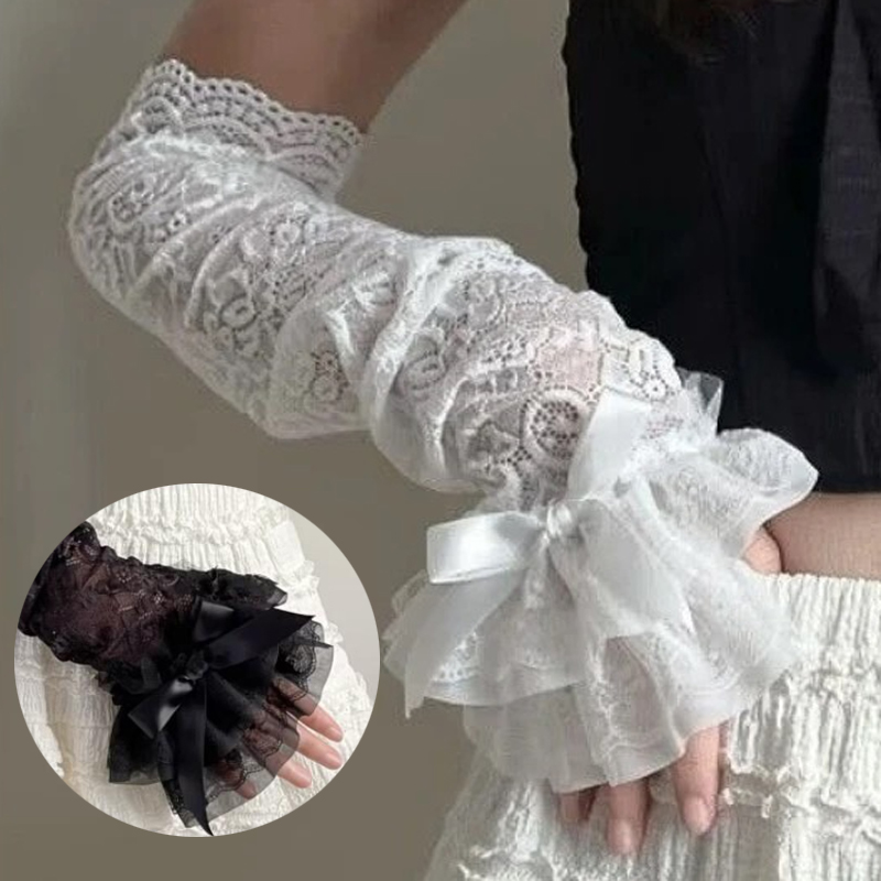 ปลอกแขนลูกไม้แบบโปร่ง แขนยาว ส - Fingerless Glove Knit บทวิจารณ์และราคา