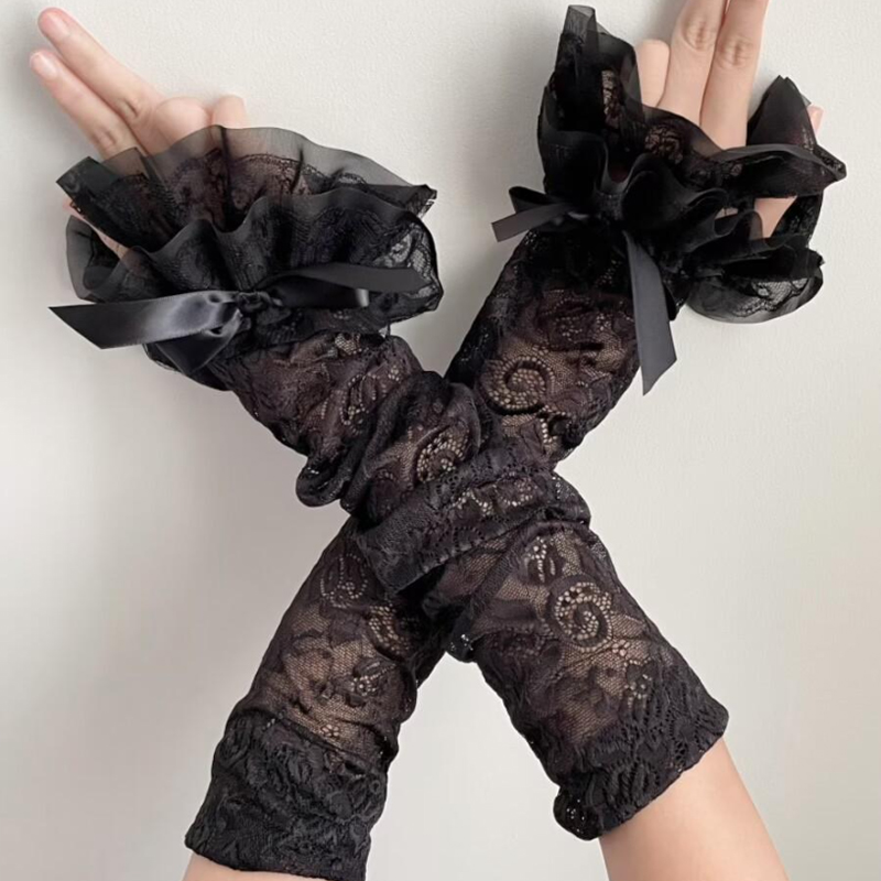 ปลอกแขนลูกไม้แบบโปร่ง แขนยาว ส - Fingerless Glove Knit บทวิจารณ์และราคา