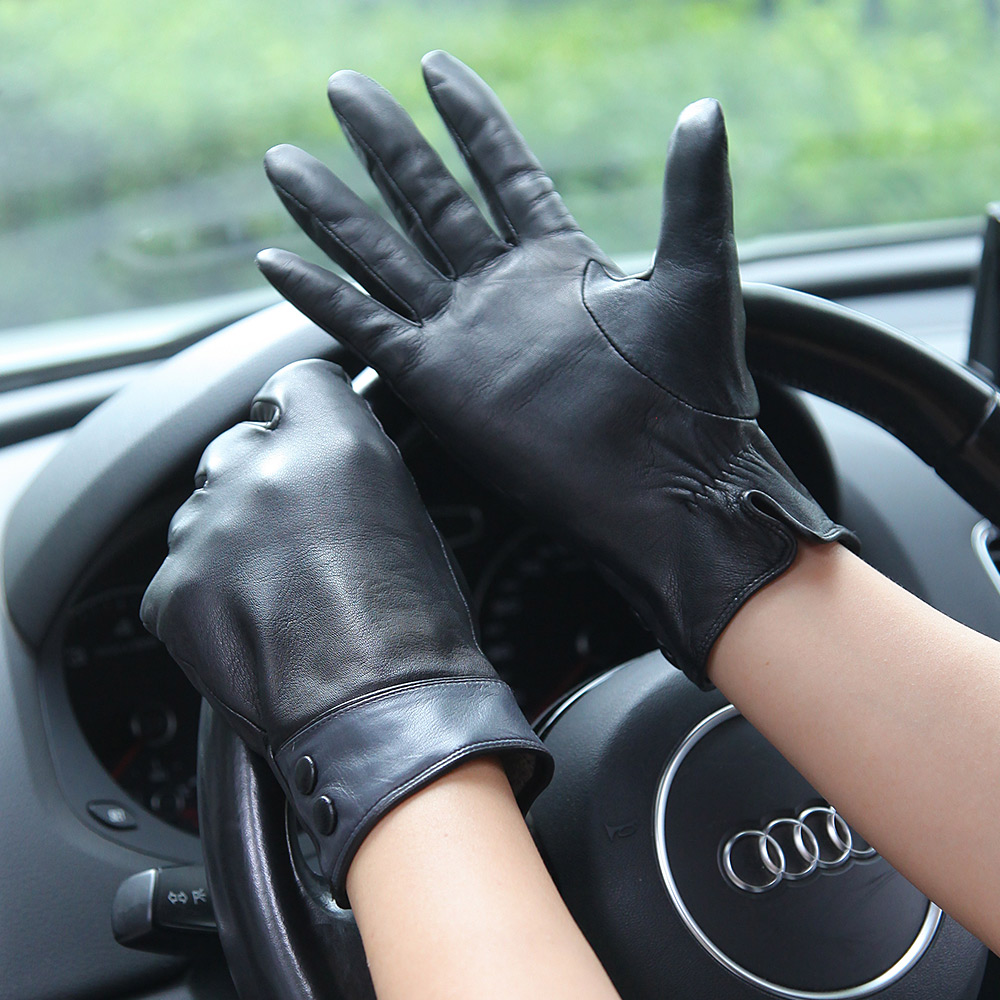 แฟชั่นถุงมือหนังแท้สีดําหญิงฤด - Wool Glove Lined บทวิจารณ์และราคา