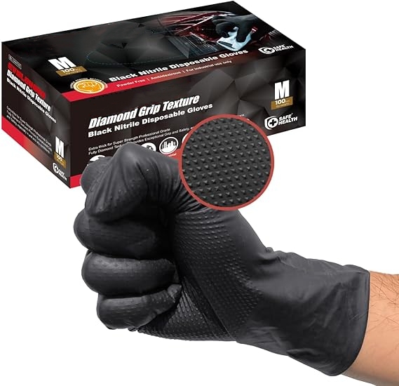 ถุงมือไนไตรล์สีดําถุงมือช่างไร - Nitrile Mechanic Glove บทวิจารณ์และราคา