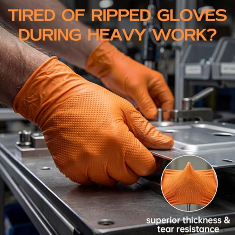 ถุงมือไนไตรล์สีส้มแบบหนา 8 มิล - Nitrile Mechanic Glove บทวิจารณ์และราคา