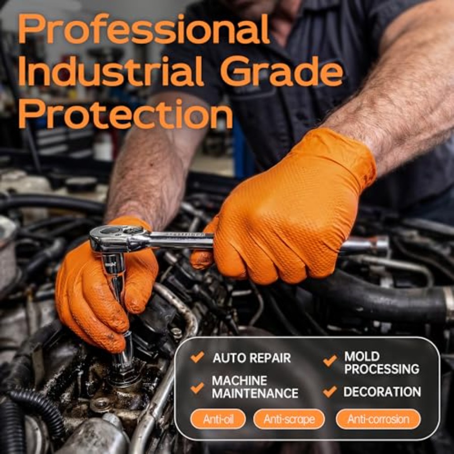 ถุงมือไนไตรล์สีส้มแบบหนา 8 มิล - Nitrile Mechanic Glove บทวิจารณ์และราคา
