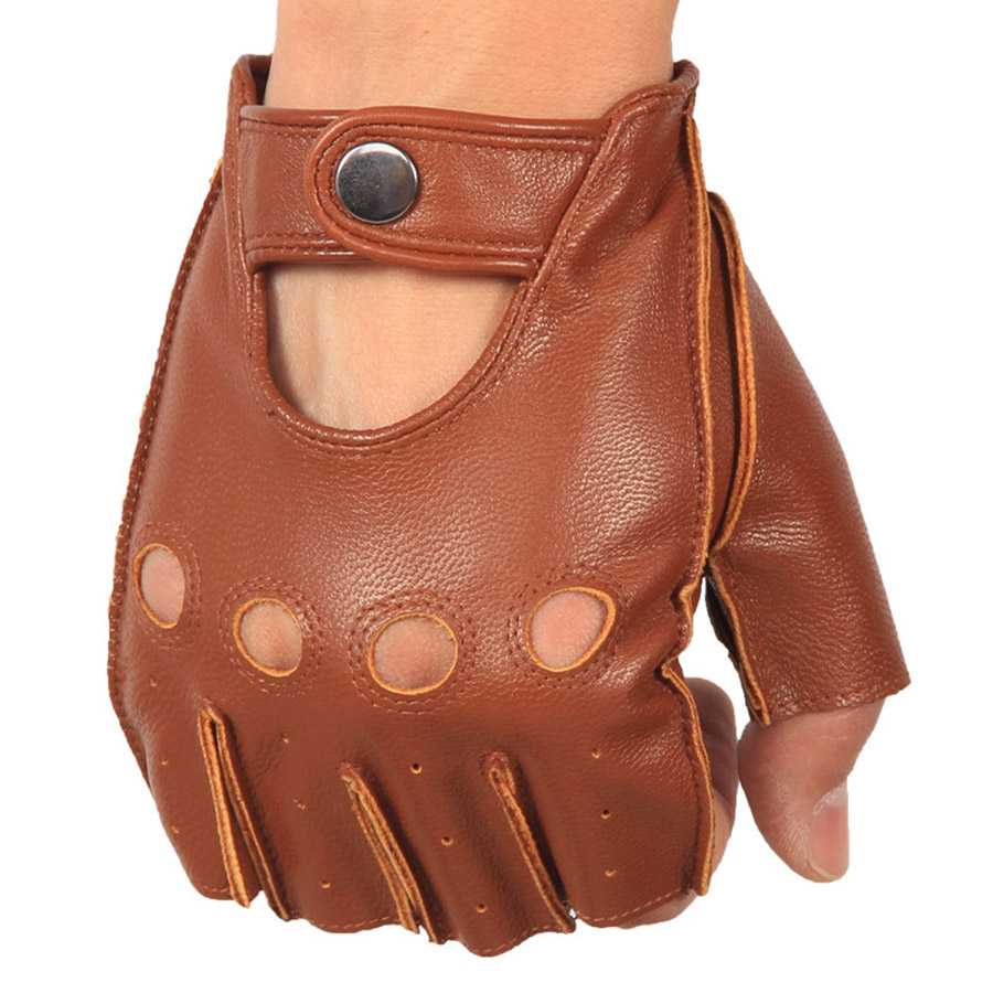 คุณภาพสูง Man's Half Finger ถุ - Leather Driving Glove บทวิจารณ์และราคา