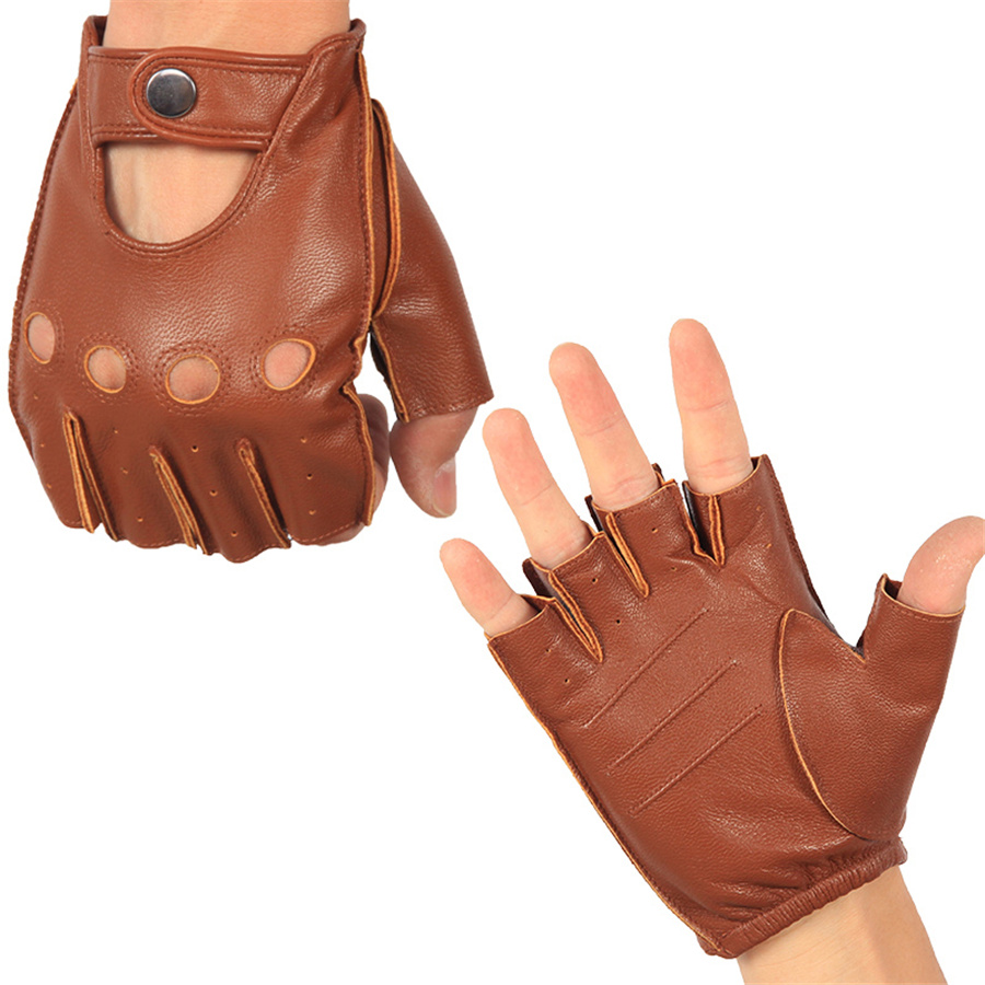 คุณภาพสูง Man's Half Finger ถุ - Leather Driving Glove บทวิจารณ์และราคา