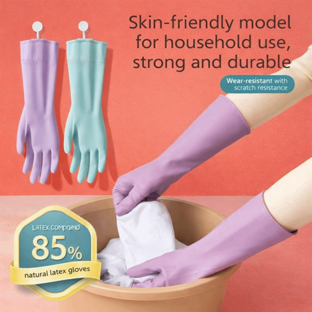 ถุงมือยางล้างจานพร้อมซับในผ้าฝ - Dish Glove Rubber บทวิจารณ์และราคา