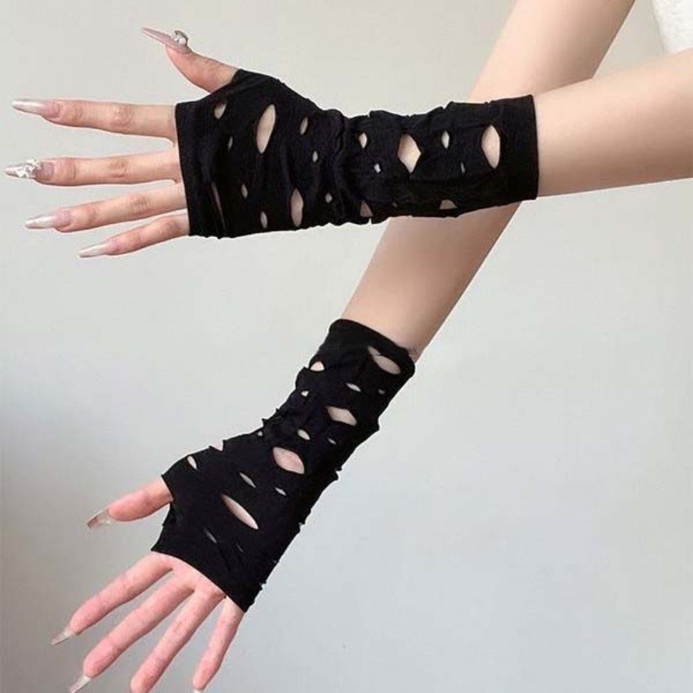 ปลอกแขนกันหนาวแบบถัก สีดำ ปลอก - Fingerless Glove Knit บทวิจารณ์และราคา