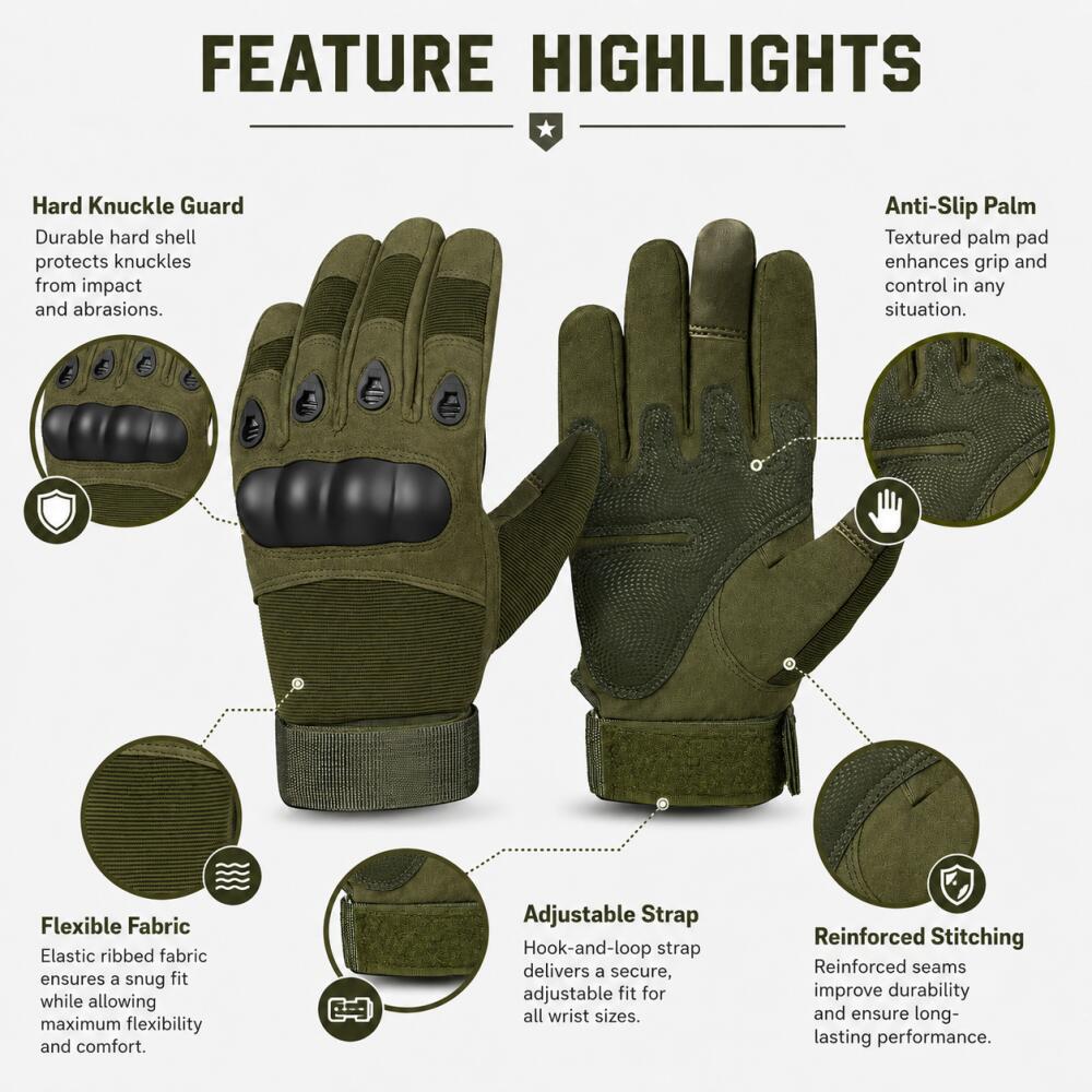 ถุงมือยุทธวิธีแบบเต็มนิ้ว พร้อ - Motorcycle Glove Knuckle บทวิจารณ์และราคา